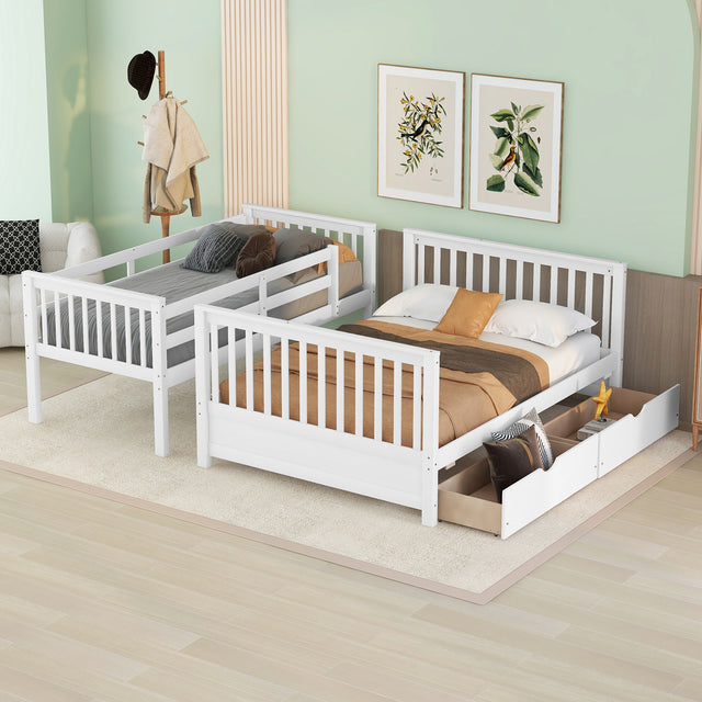 Twin-Over-Full Bunk Bed with Ladders and Two Storage Drawers (White) ( old sku:LT000165AAK)