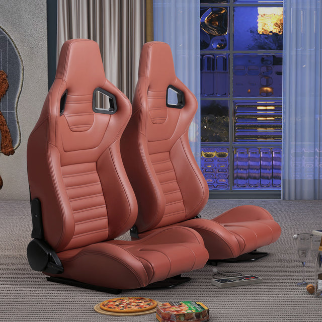 2-Piece Ergonomic Racing Seats with Adjustable Double Slides,PVC Racing Simulator Game seats,Brick Red