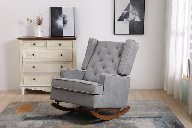 COOLMORE living room Comfortable rocking chair accent chair with light grey fabric