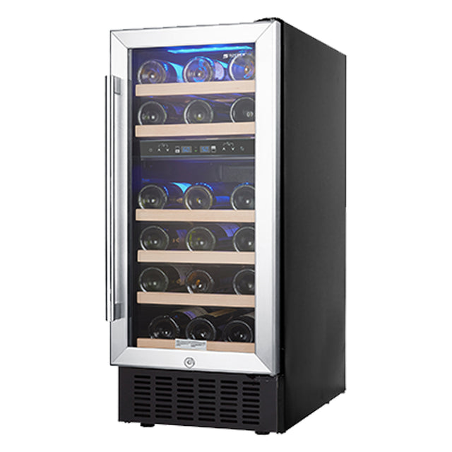 SOTOLA 15 Dual Zone Inch Wine Cooler Refrigerators 28 Bottle Fast Cooling Low Noise Wine Fridge with Professional Compressor Stainless Steel, Digital Temperature Control Screen Built-in or Freestandin