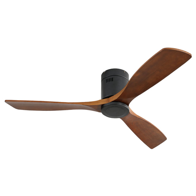 Low Profile Ceiling Fan DC 3 Carved Wood Fan Blade Noiseless Reversible Motor Remote Control Without Light