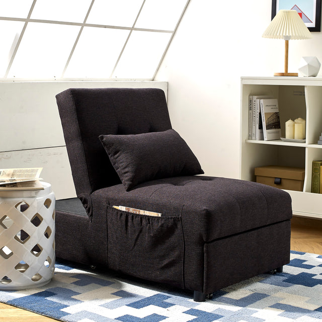 Folding Ottoman Sleeper Sofa Bed, 4 in 1 Function, Work as Ottoman, Chair ,Sofa Bed and Chaise Lounge for Small Space Living, Black (44” x 26” x 33”H)