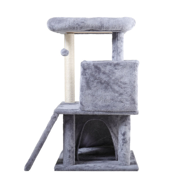 Double-layer cat Tree with cat house and ladder - light gray