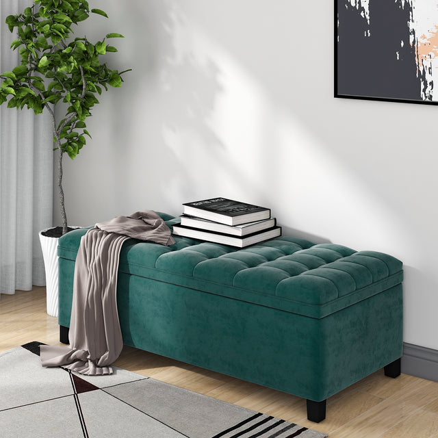 U-stye Upholstered Flip Top Storage Bench with Button Tufted Top