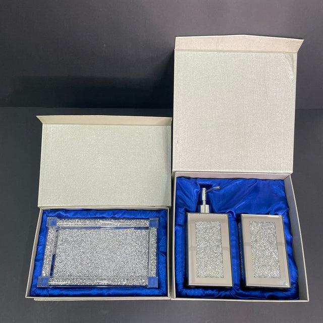Ambrose Exquisite 3 Piece Square Soap Dispenser and Toothbrush Holder with Tray