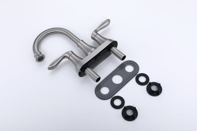 2-Handle 4-Inch Brushed Nickel Bathroom Faucet, Bathroom Vanity Sink Faucets with Pop-up Drain and Supply Hoses