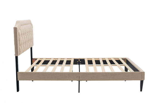 Modern Linene Beige Curved Upholstered Bed (Queen)