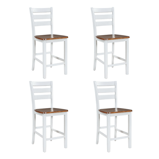 TOPMAX Farmhouse Wood Counter Height 5-Piece Dining Table Set with Drop Leaf, Kitchen Set with Wine Rack and Drawers for Small Places, Walnut+White
