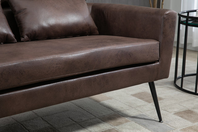 51"W Classical Loveseat Small Sofa Small Mini Room Couch Two-Seater Sofa With 2 Throw Pillows Black Metal Legs for Small Space Office Studio Apartment Bedroom, Dark Brown Bronzing Suede