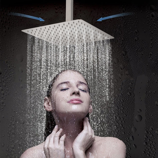 10" Square Rainfall & High Pressure Stainless Steel Bath Showerhead, Waterfall Full Body Coverage With Silicone Nozzle