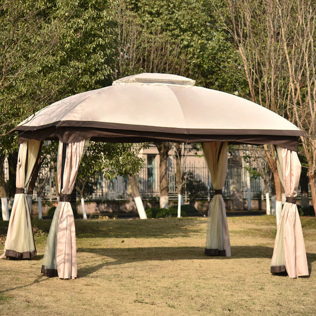 U_STYLE 9.8 Ft. W x 11.8 Ft. D Patio Outdoor Gazebo, Double Roof Soft Canopy Garden Backyard Gazebo with Mosquito Netting Suitable for Lawn, Garden, Backyard and Deck