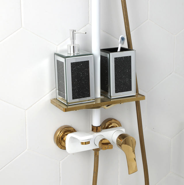 Ambrose Exquisite 2 Piece Square Soap Dispenser and Toothbrush Holder