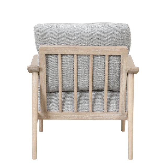 【EAT 3.10】Mid Century Modern Chair with Solid Wood Frame,Arm Chair with Vertical Slatted Back,Thick Pad Upholstered Accent Chair for Living Room, Bedroom, Belcony, Natural
