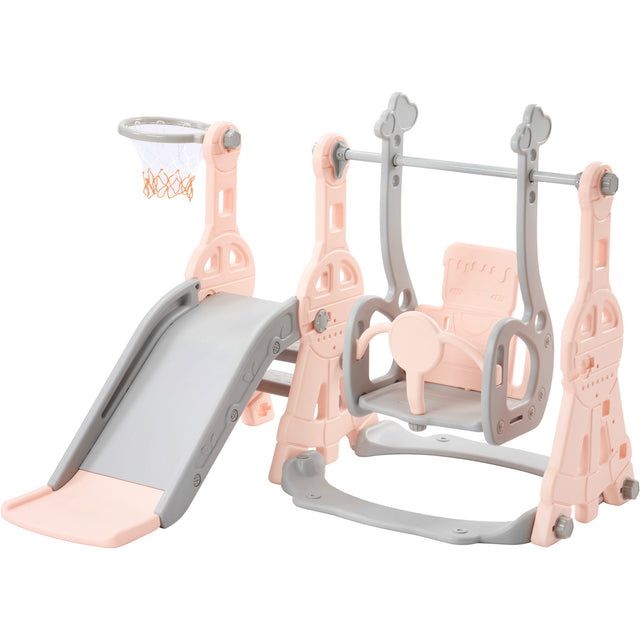 Toddler Slide and Swing Set 3 in 1, Kids Playground Climber Swing Playset with Basketball Hoops Freestanding Combination Indoor & Outdoor