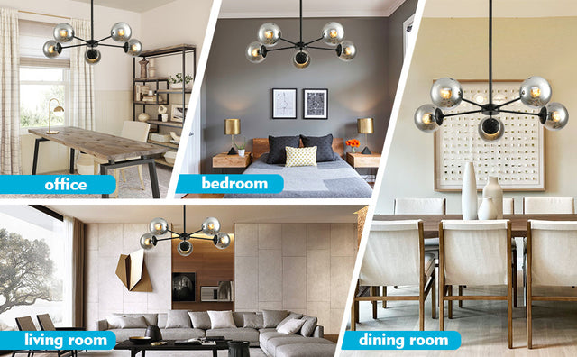 Modern American style chandelier-black-glass lampshade -5 bulbs