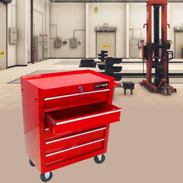 5 DRAWERS MULTIFUNCTIONAL TOOL CART WITH WHEELS-RED