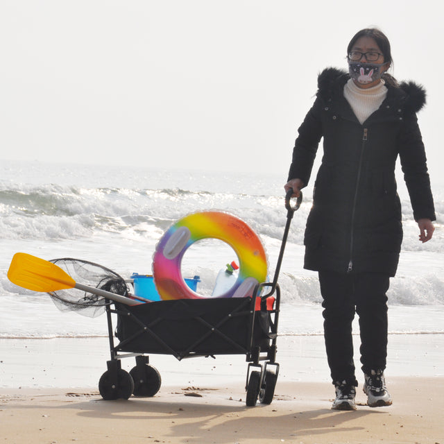 Folding Wagon Garden Shopping Beach Cart (black+yellow)
