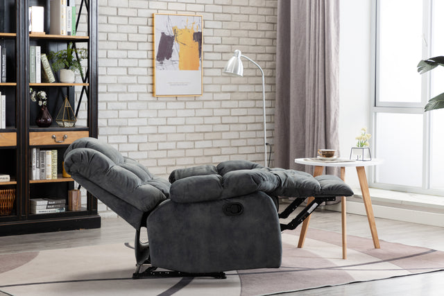 Recliner Chair Overstuffed, Manual Reclining Single Couch Wide Seat with Thickened Headrest and Back (Gray)