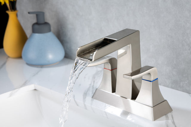 2-Handle Lavatory Faucet Brushed Nickel Bathroom Sink Faucet with Metal Pop-up Drain and Faucet Supply Lines