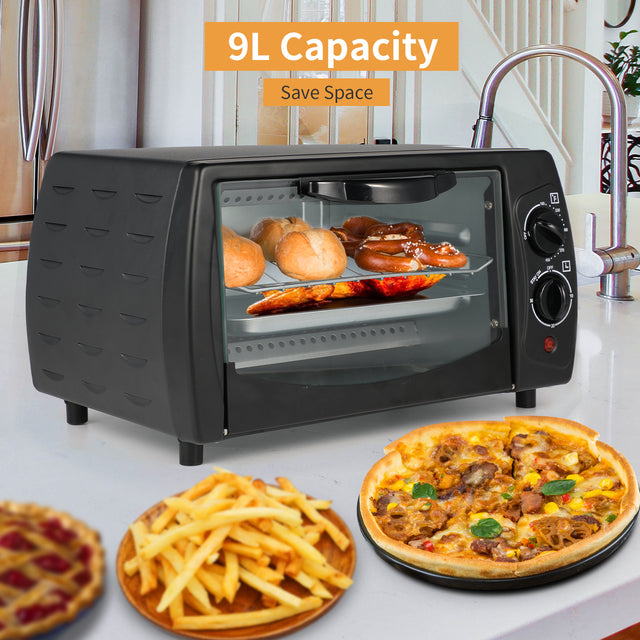 Simple Deluxe Countertop Toaster, Oven & Pizza Maker, Toaster Oven, Exquisite 4-Slice Capacity, 9 L, Black/ Matte Stainless