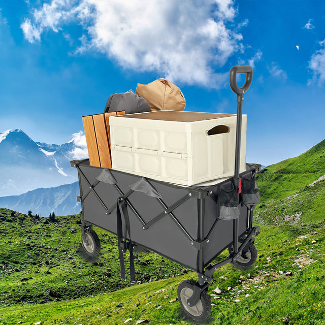 Collapsible Folding Wagon, Push Pull Foldable Beach Wagon Cart