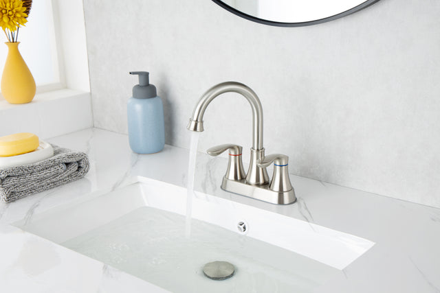 2-Handle Lavatory Faucet Brushed Nickel Bathroom Sink Faucet with Metal Pop-up Drain and Faucet Supply Lines