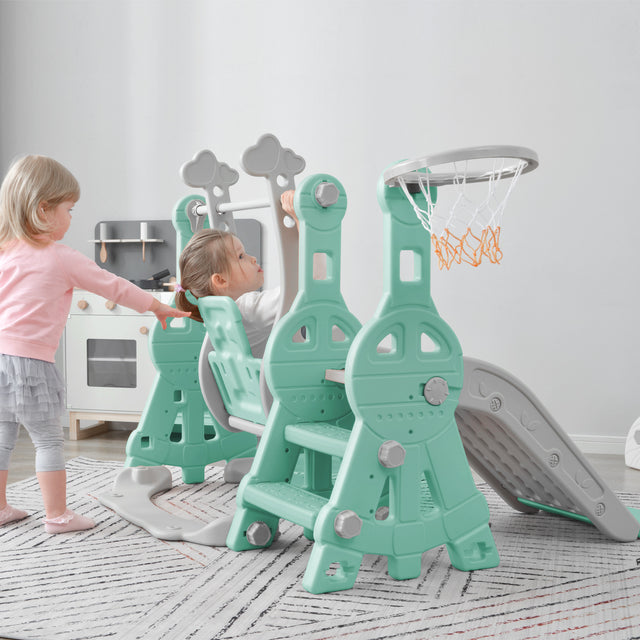 Toddler Slide and Swing Set 3 in 1, Kids Playground Climber Swing Playset with Basketball Hoops Freestanding Combination Indoor & Outdoor