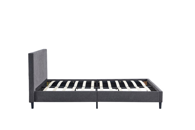Queen Size Velvet Upholstered Tufted Platform Bed Frame / Mattress Foundation / Wood Slat Support / No Box Spring Needed / Easy Assembly, Queen, Platform Bed Only, Dark Grey