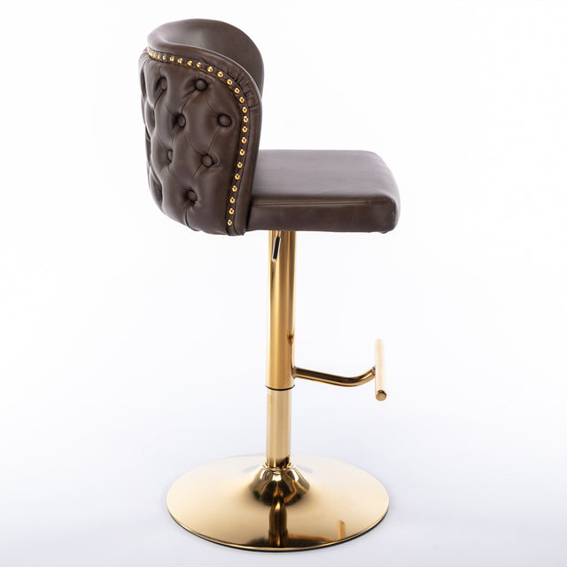 A&A Furniture,Swivel Barstools Adjusatble Seat Height, Modern PU Upholstered Bar Stools with the whole Back Tufted, for Home Pub and Kitchen Island(Brown, Set of 2)