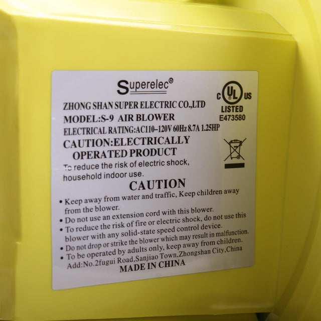 950W Electric Air Blower, Pump Fan for Inflatable Bounce House, Water Slides, Bouncy Castle, Yellow and Green