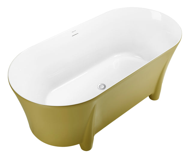 59" 100% Acrylic Freestanding Bathtub,Contemporary Soaking Tub,White inside and gold outside,Four corner bathtub