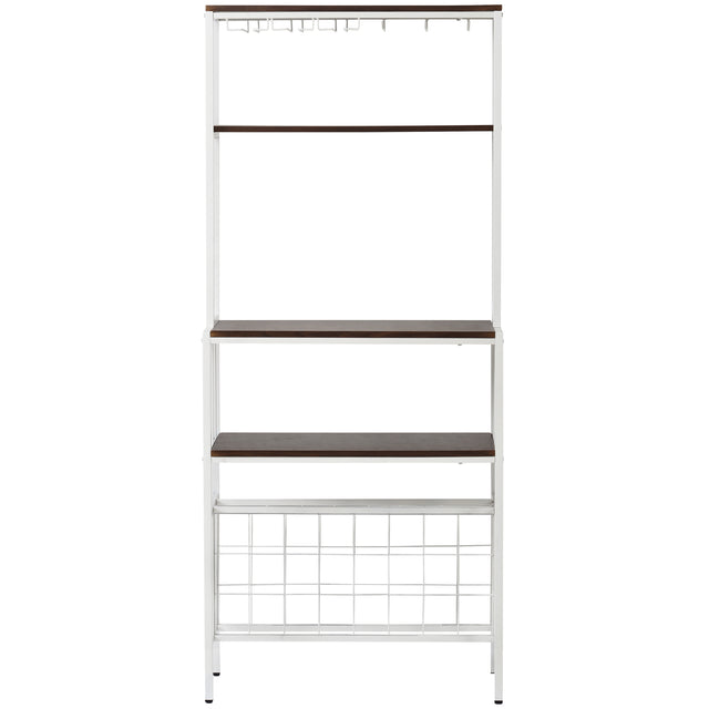 TOPMAX Updated Industrial Modern 5-Tier Baker Rack, Freestanding Bar Wine Rack Table with Glass& Cup Holders&Hooks, Dark Brown