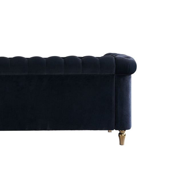 Chesterfield Velvet Sofa 84.65 inch for Living Room Black Color