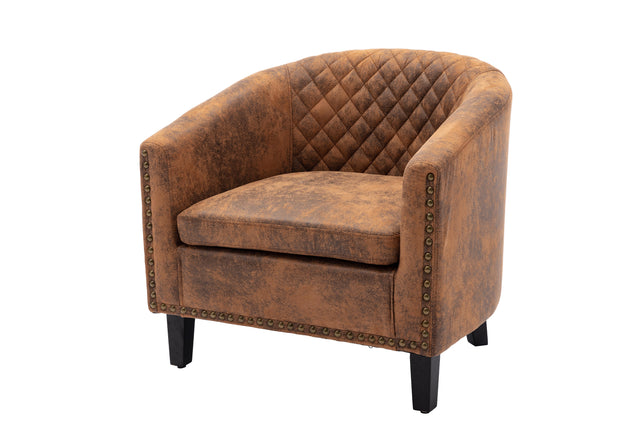 COOLMORE accent Barrel chair living room chair with nailheads and solid wood legs Light Coffee microfiber fabric