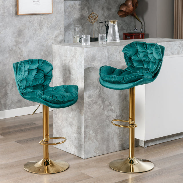 A&A Furniture,Swivel Bar Stools Set of 2, Velvet Counter Height Adjustable Barstools, Dining Bar Chairs Upholstered Modern Bar Stool for Kitchen Island, Cafe, Bar Counter, Dining Room(Green)