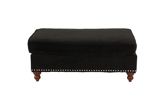 Living Room XL- Cocktail Ottoman Black Velvet Accent Studding Trim Wooden Legs