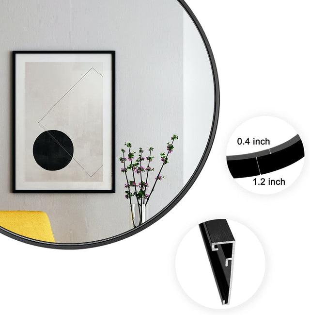 Round Mirror, Circle Mirror 36 Inch, Black Round Wall Mirror Suitable for Bedroom, Living Room, Bathroom, Entryway Wall Decor and More, Brushed Aluminum Frame Large Circle Mirrors for Wall
