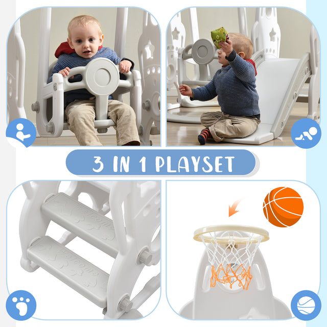 Toddler Slide and Swing Set 3 in 1, Kids Playground Climber Swing Playset with Basketball Hoops Freestanding Combination Indoor & Outdoor