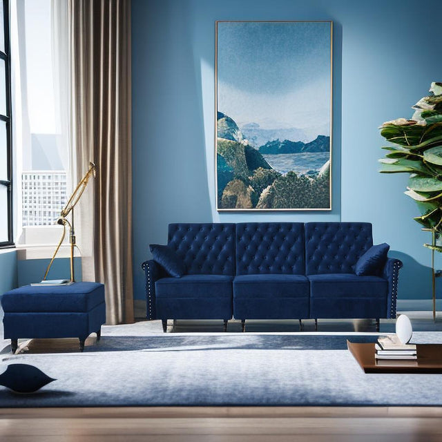 Redde Boo Blue Velvet Soft K/D Sofa And Stool With Storage, High Quality Classic Free Living  Room Sectional Fabirc Sofa