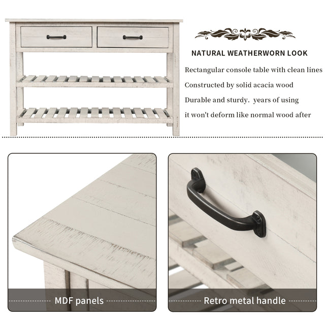 TREXM Retro Console Table for Entryway with Drawers and Shelf Living Room Furniture (Antique White)