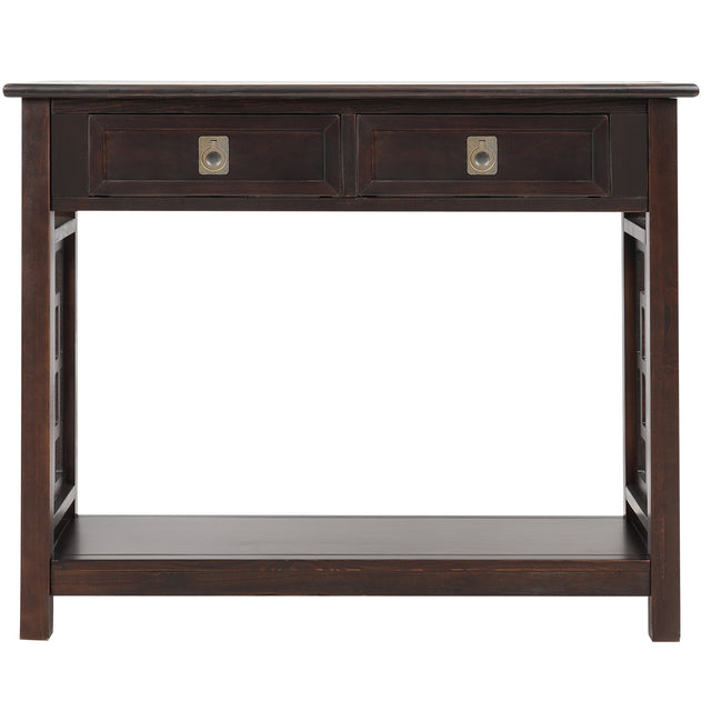 TREXM  Console Table with 2 Drawers and Bottom Shelf, Entryway Accent Sofa Table (Espresso)