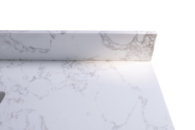 Montary 49‘’x22" bathroom stone vanity top engineered stone carrara white marble color with rectangle undermount ceramic sink and 3 faucet hole with back splash .
