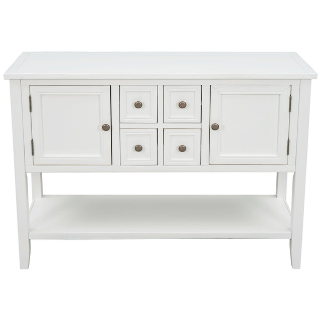 TREXM Cambridge Series Buffet Sideboard Console Table with Bottom Shelf (White)