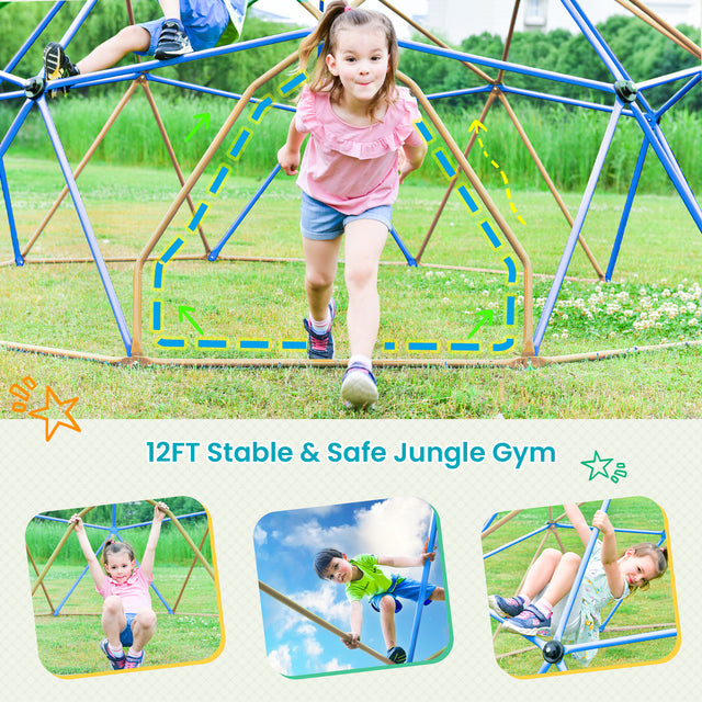 Kids Climbing Dome Tower - 12 ft Jungle Gym Geometric Playground Dome Climber Monkey Bars Play Center, Rust & UV Resistant Steel Supporting 1000 LBS