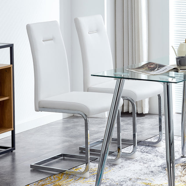 Modern Dining Chairs, PU Faux Leather High Back Upholstered Side Chair ,for Dining Room Kitchen Vanity Patio Club Guest Office Chair (Set of 2) (White+PU Leather)