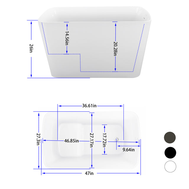 47" 100% Acrylic Freestanding Bathtub,Contemporary Soaking Tub,white bathtub