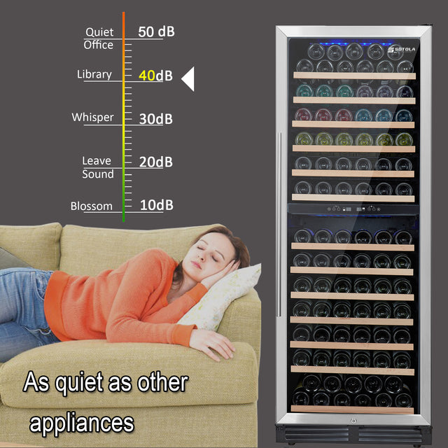 SOTOLA 24 inch Dual Zone Wine Cooler Refrigerator, 152 Bottle Large Capacity Fast Cooling Low Noise, Frost Free Wine Fridge with Digital Temperature Control, Freestanding or Built-in