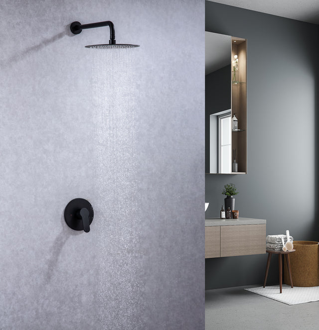 Shower Faucet Set, Wall Mount Round hower System Mixer Set, 10 Inch Rain Shower Head , Solid Brass, Rough-in Valve Included