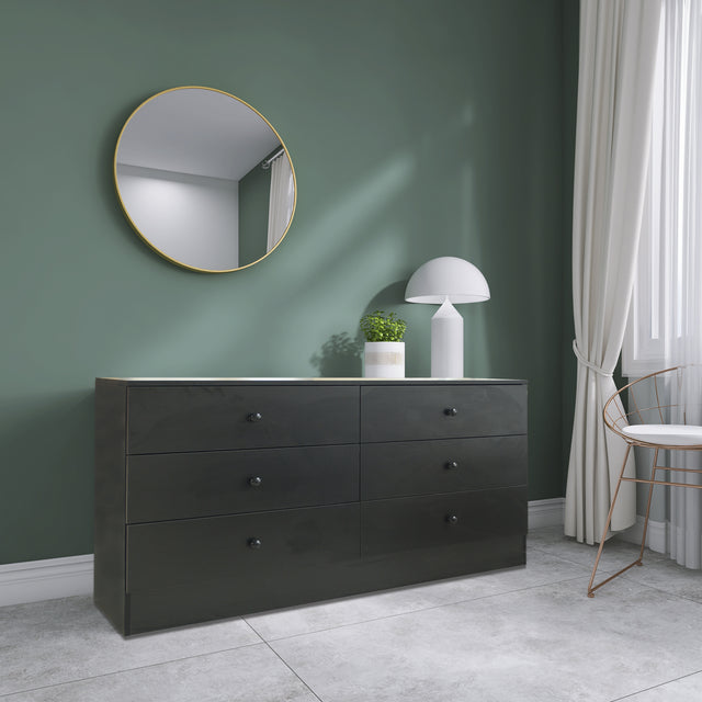 Chest of Drawers Wood Storage Cabinet with 6 Drawers-Black