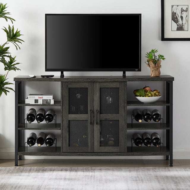 JHX Industrial Wine Bar Cabinet, Liquor Storage Credenza, Sideboard with Wine Racks & Stemware Holder (Dark Grey, 55.12''w x 13.78''d x 30.31' ' h)